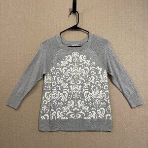 Merona Sweater Women's Medium Gray & White Pullover Mid Length Sleeves